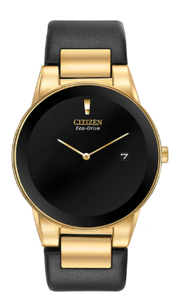 Citizen Men's Axiom Eco-Drive With Gold Tone Case and Black Leather Strap