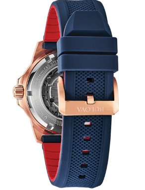 Bulova Mens Marine Star Watch In Rose Gold and Blue